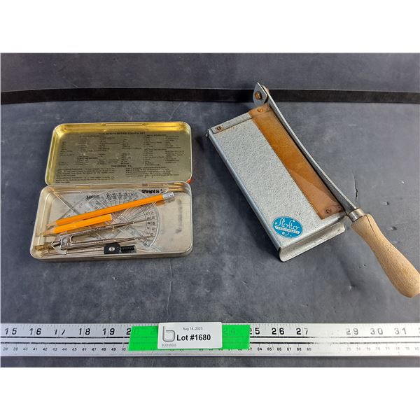 Vintage Fabric Cutter and Mathematical Instruments