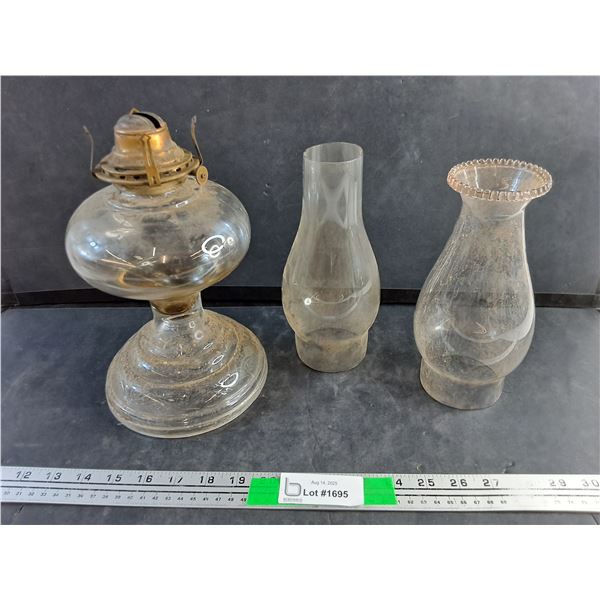 Vintage Kerosene Desk Lamp and (2) Lamp Shades