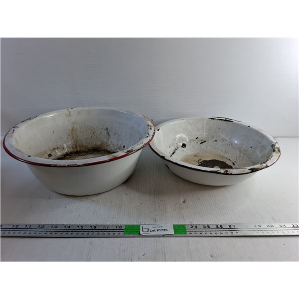 (2) Enamel Bowls 14"