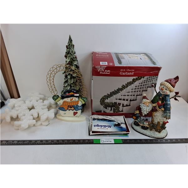 Christmas Lot - Small Chrismaas Tree Decor, Snowman and Santa Decorations, Foam Snowflakes, Christma