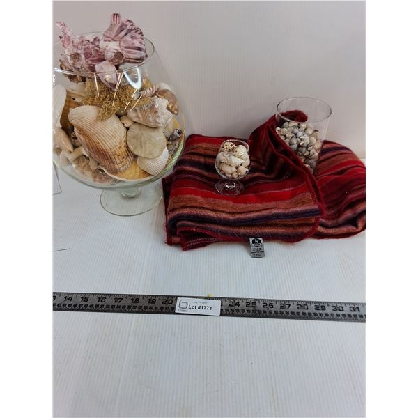Glass Jars of Various Sea Shells. Blanket Included  -  PICK UP