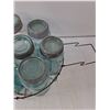 Image 2 : (7) Blue Glass Canning Jars and Jar Canning Rack