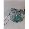 Image 4 : (7) Blue Glass Canning Jars and Jar Canning Rack