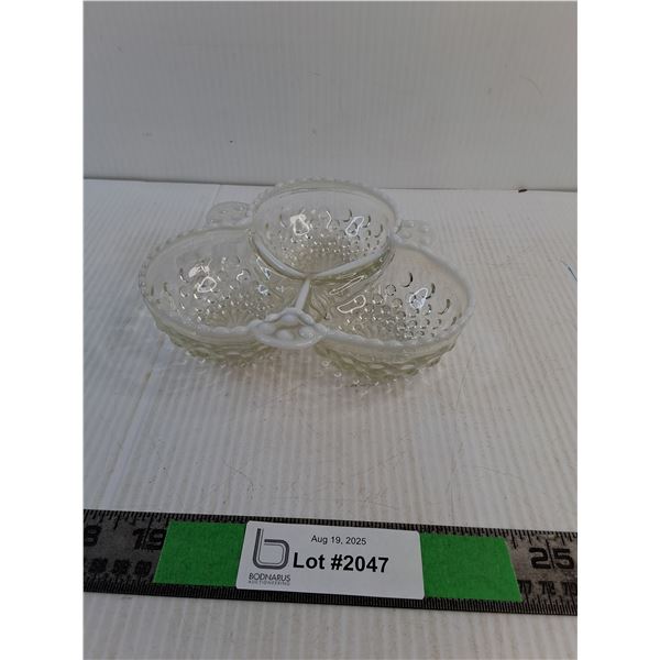 Vintage Fenton Hobnail Opalescent Moonstone Glass Divided Dish