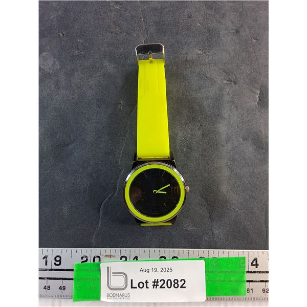 Black Face Quartz Watch with Lime Green Trim and Band - Works, As Is