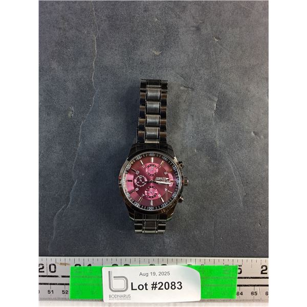 Bosck Purple Face Watch with Black Metal Band - Works, As Is