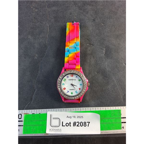 Geneva Multi Color Quartz Watch, Works , As Is