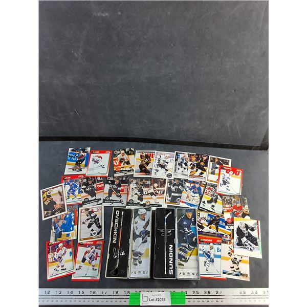Trading Hockey Cards - O Pee Chee, Score 91, NHL Pro Set and (2) McDonald's Collectors Hockey Sticks