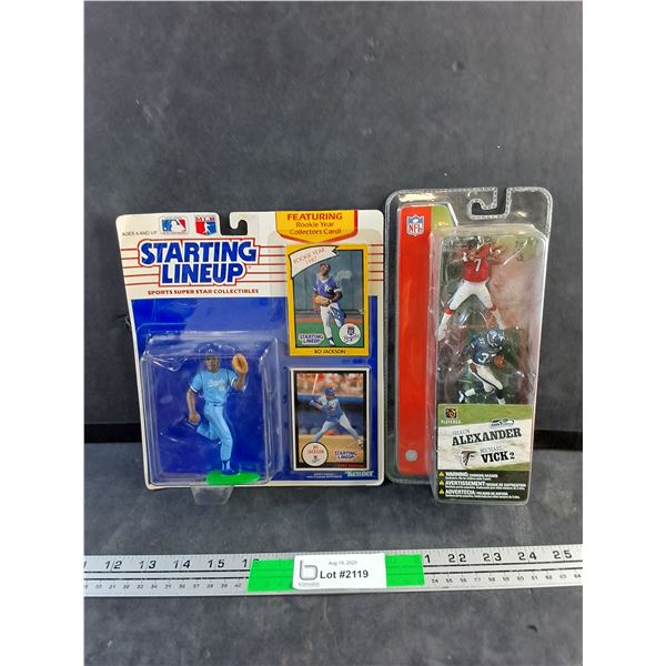 Bo Jackson Figure & Rookie Year Collectors Cards and NFL Shaun Alexander & Michael Vick Figures