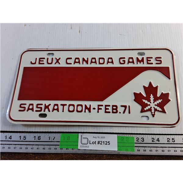 Canada Games Saskatoon Feb 71 Front License Plate