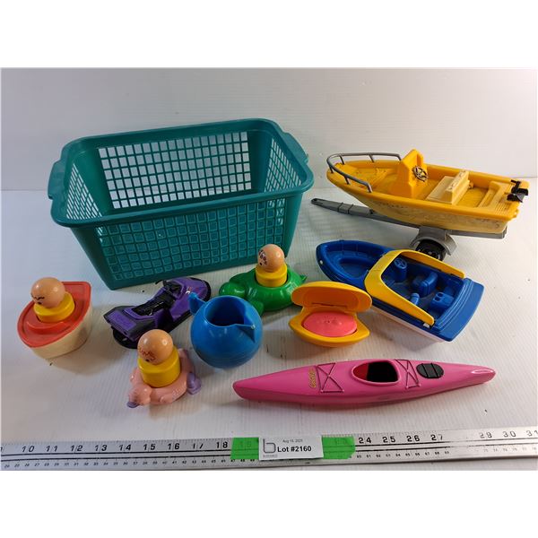 Various Fisher Price Toys and Plastic Basket