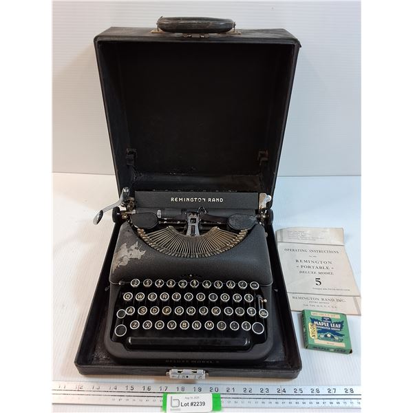 Vintage Remington Rand Portable Typewriter w/Manual & Ribbon