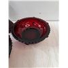 Image 2 : Vintage Avon Cape Cod Ruby Red Glass (2)Candle Holders With Compartment, (3) Glass Dessert Bowls