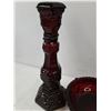Image 3 : Vintage Avon Cape Cod Ruby Red Glass (2)Candle Holders With Compartment, (3) Glass Dessert Bowls