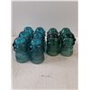 Image 4 : (12)Vintage Heminggray No. 9 Blue Glass Insulators