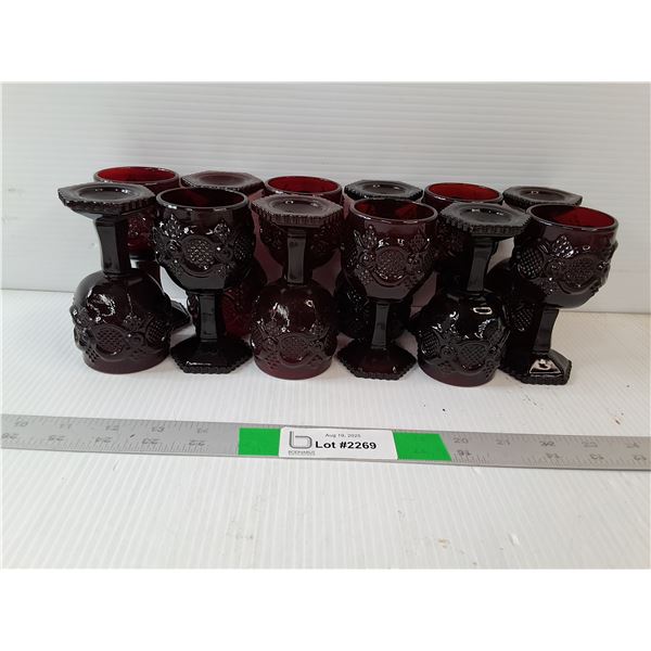 Vintage Avon Ruby Red Cape Cod Pressed Glass Goblets (12)