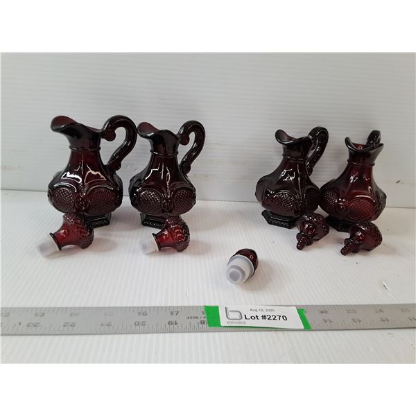 Avon Ruby Red Pressed Glass Cruet Bottle Pitchers - AS IS