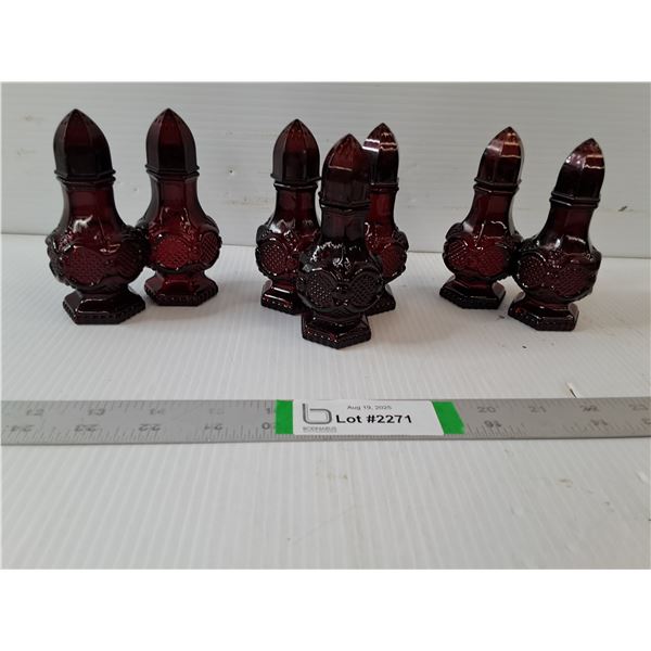 (7) Salt Pepper Avon Vintage Ruby Red Cape Cod Pressed Glass Shakers