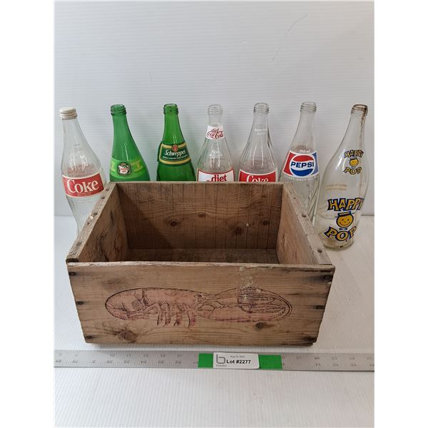 (7)Vintage Pop Bottles With Lobster Crate