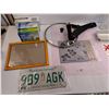 Image 3 : (2) Partial Boxes of Face Masks, Saskatchewan License Plate, Flower Stencils, Misc