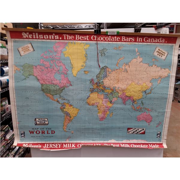 Vintage Neilson's Chocolate 36x56" World Map