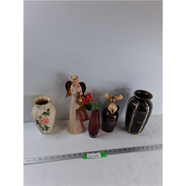 (3) Vases, Decorative Angel, Vintage Milk Jug