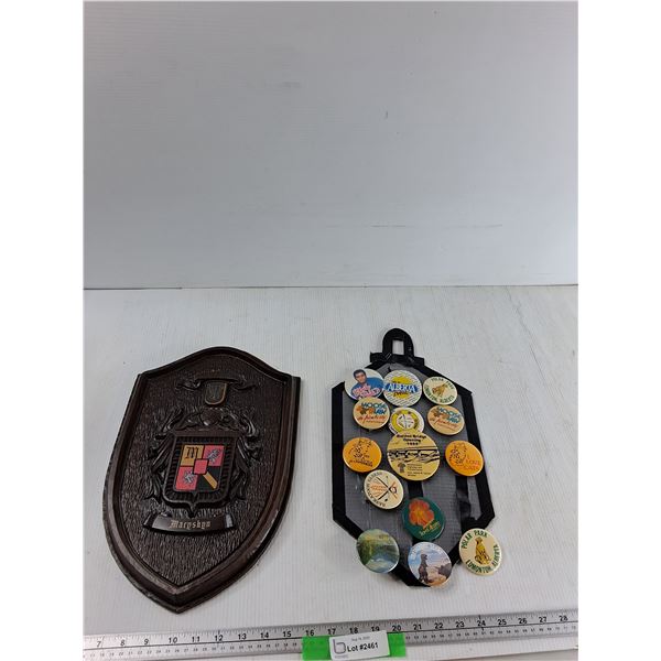 Macyshyn Wooden Coat Of Arms, (14) Pins - As Is