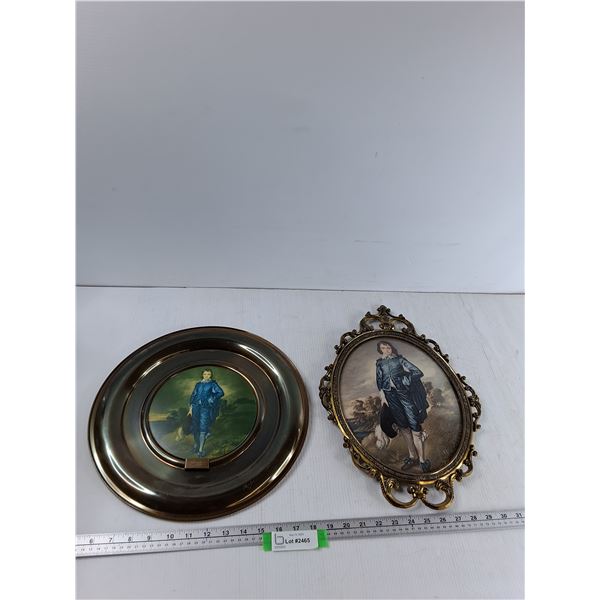 Circular Framed The Blue Boy Picture 14'', Framed Oval The Blue Bowl Picture 12'' x 17''