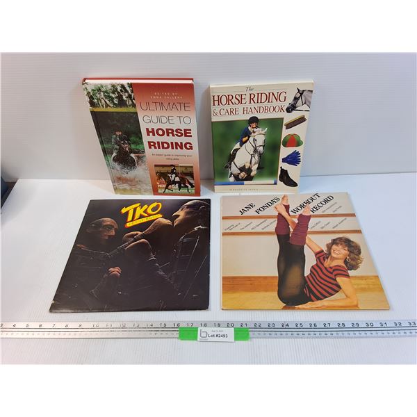 (2) Vinyl Records, TKO, Workout Record, (2) Horse Riding Books