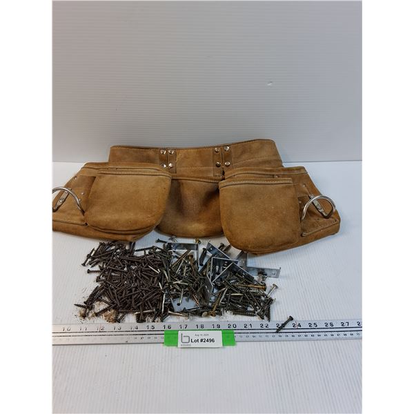Bench Mark Leather Carpenters Tool Belt & Various Wood Screws