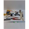Image 1 : Tool Handy Lot: Hack Saw Metal Blade, RV Shower Heads, Plumbing Wrap, Various Hoses, Plumbing Access