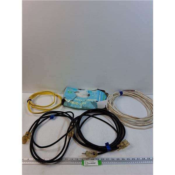 (2) Extension Cords, (2) Rolls Of Electrical Cord, Clear Vinyl Gloves