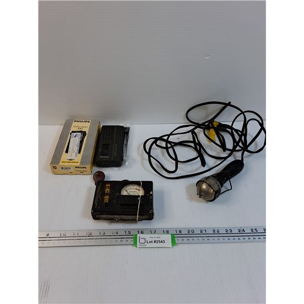 Lot: Vintage Trouble Light, Philips Pocket Memo 390, Burgess Battery Co Tester - As Is