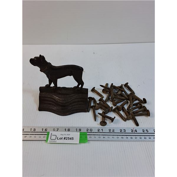 Railway Nails (2") & Metal Cast Bulldog Figurine (5" x 5" x 3")