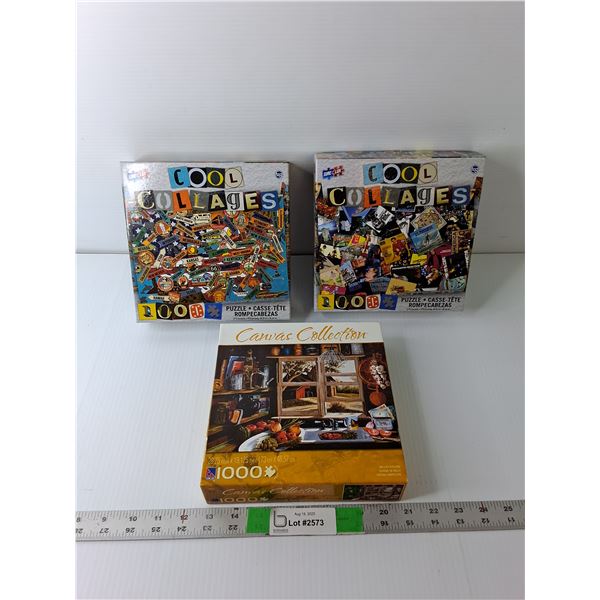 (3) 1000 Piece Puzzes- United States & Musician Collages, 'Millies Kitchen' - COMPLETE