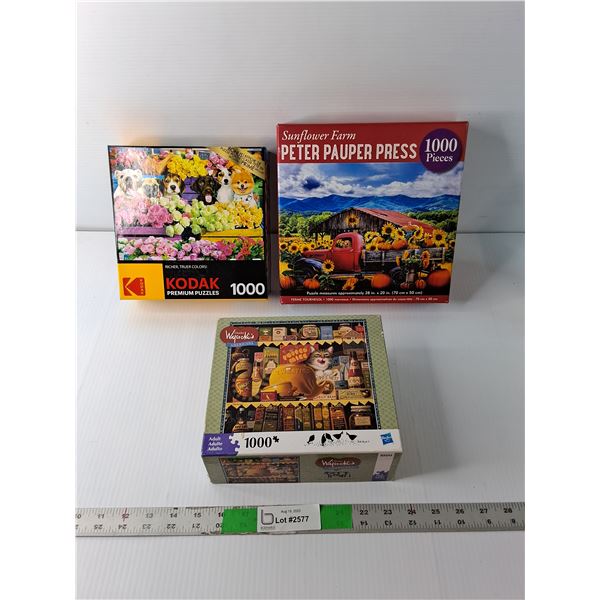 (3) 1000 Piece Puzzles-Kodak, Sunflower Farm, Americana  -  COMPLETE