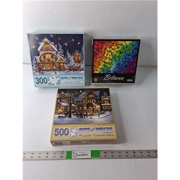 (3) Puzzles- Santa's House, Brilliance, The Carolers  -  COMPLETE