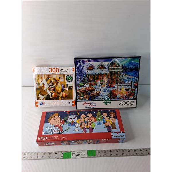 (3) Puzzles- Giggles, Winterland Fun, Charlie Brown Christmas  -  COMPLETE