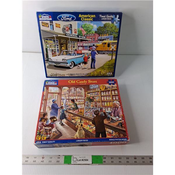 (2) 1000 Piece White Mountain Puzzles- 'American Classic, Old Candy Store'  - COMPLETE