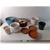 Image 1 : (9) Planting Pots/Saucers- Plastic, Ceramic, Glass Up to 6" Tall