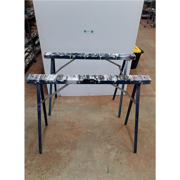 (2) Folding Metal Sawhorses 39.25" x 15" x 30.5", Cannot Ship