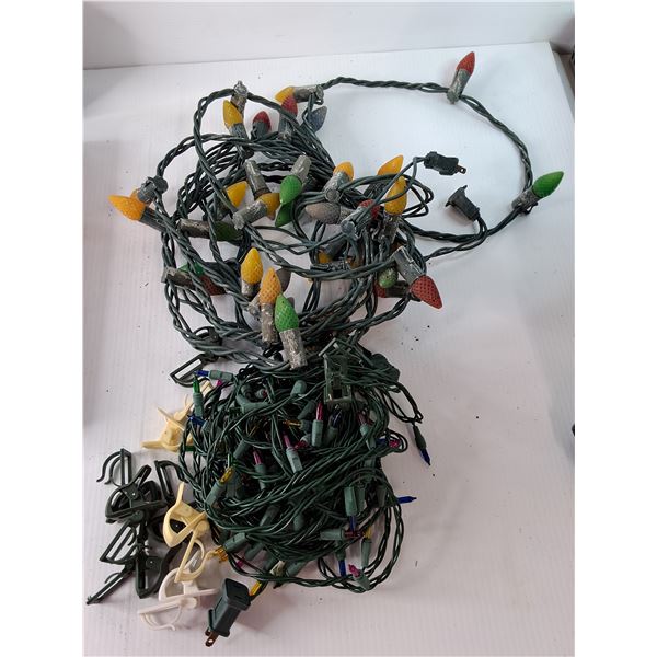 (4) Strands of Christmas Lights & (2) Boxes of Light Clips