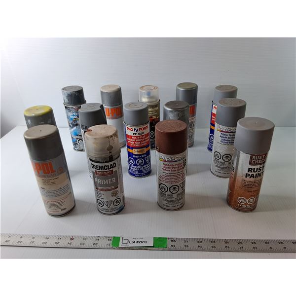 (14) Bottles of Primer, Spray Paint- Most Near Full, Cannot Ship