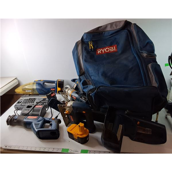 Ryobi Tools Lot- Circular Saw, Wet/Dry Vac, Drill, Misc. & Bag- As Is  -  PICK UP ONLY