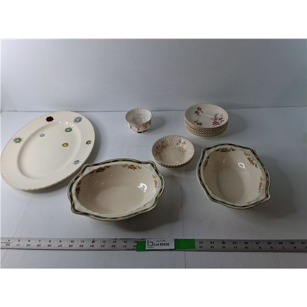 Decorative Dish Lot- (8) Dessert Plates, Tray, (6) Bowls