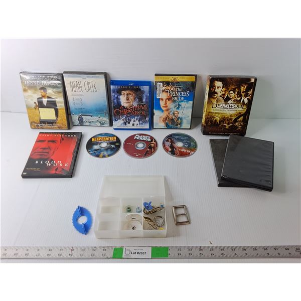 (9) DVD Movies/Series- Deadwood, Princess Bride, Blood Work, Misc. & Sewing Accessories