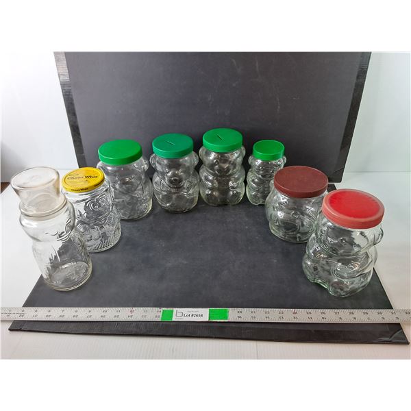 (8) Glass Storage Jars-Teddy Bears, Mario, Peanut Up to 9.5" Tall