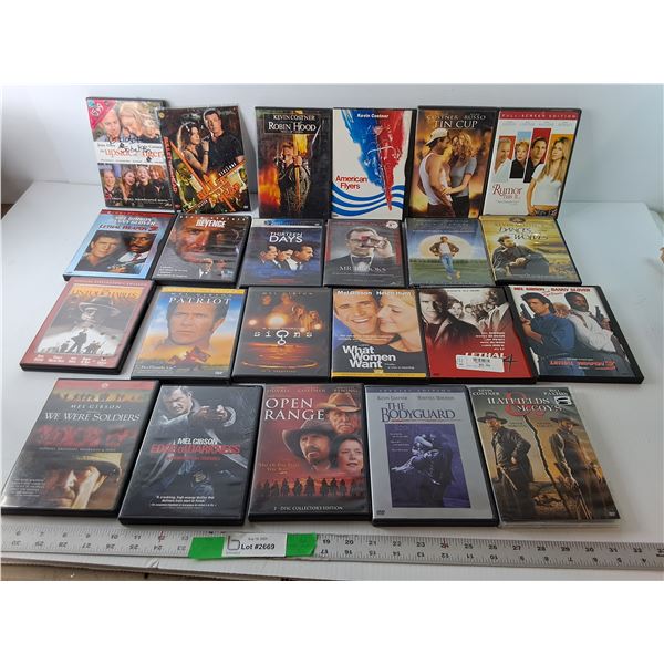(24) DVDs- Mel Gibson/Kevin Costner
