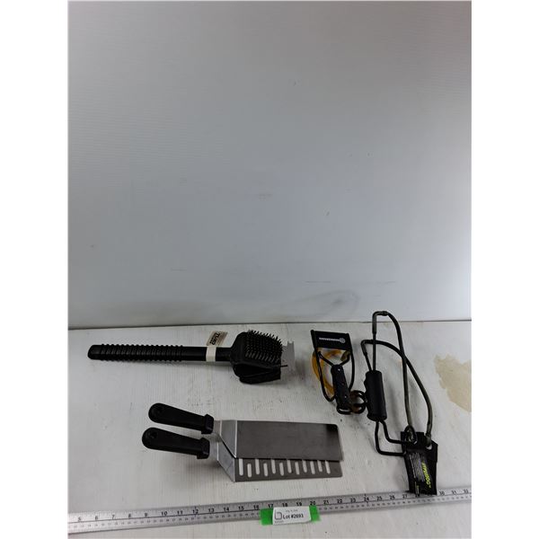 BBQ Grill Brush, (2) BBQ Spatulas, (2) Slingshots - As Is