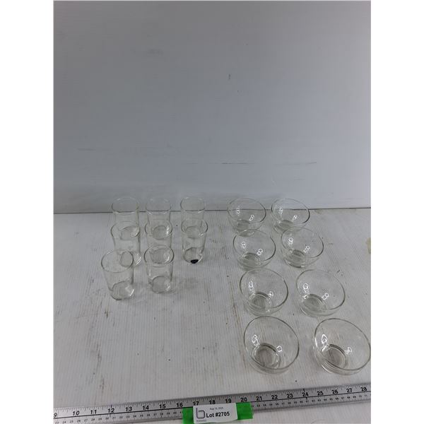 (8) Glass Bowls, (8) Dessert Bowls - As Is